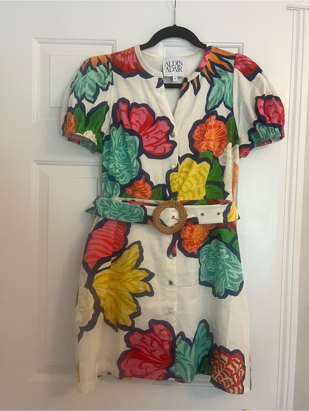 Alden Adair Floral Button-Front Dress with Belt - Medium